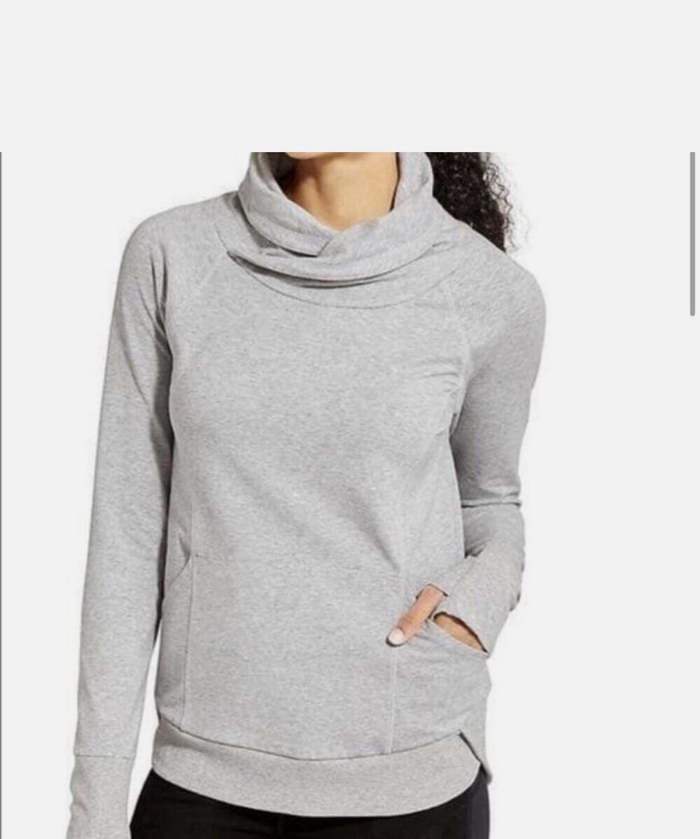 Athleta Grey Heather Track Pullover Cowl Neck Sweatshirt Size S